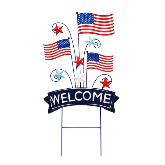 Red, White & Blue 32" Welcome Stars & Stripes Metal Yard Stake by Celebrate It™